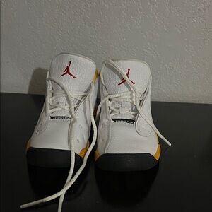 Jordan Kids White and Yellow Sneakers with Red Logo